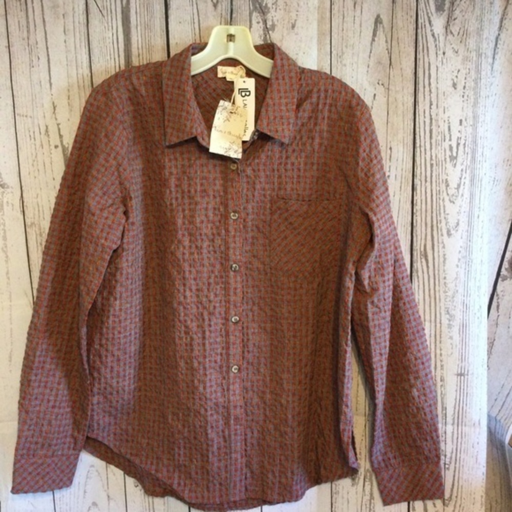Hem & Thread NWT Celine Button Down Top Checkered Red & Gray Size M